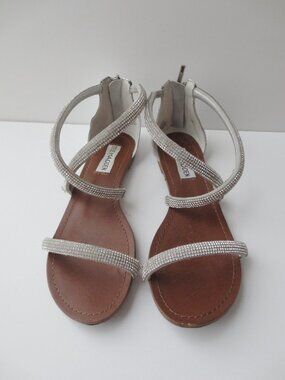 Steve Madden Diamanté Silver Flat Evening Event Sparkly Formal Elegant Sandals 6